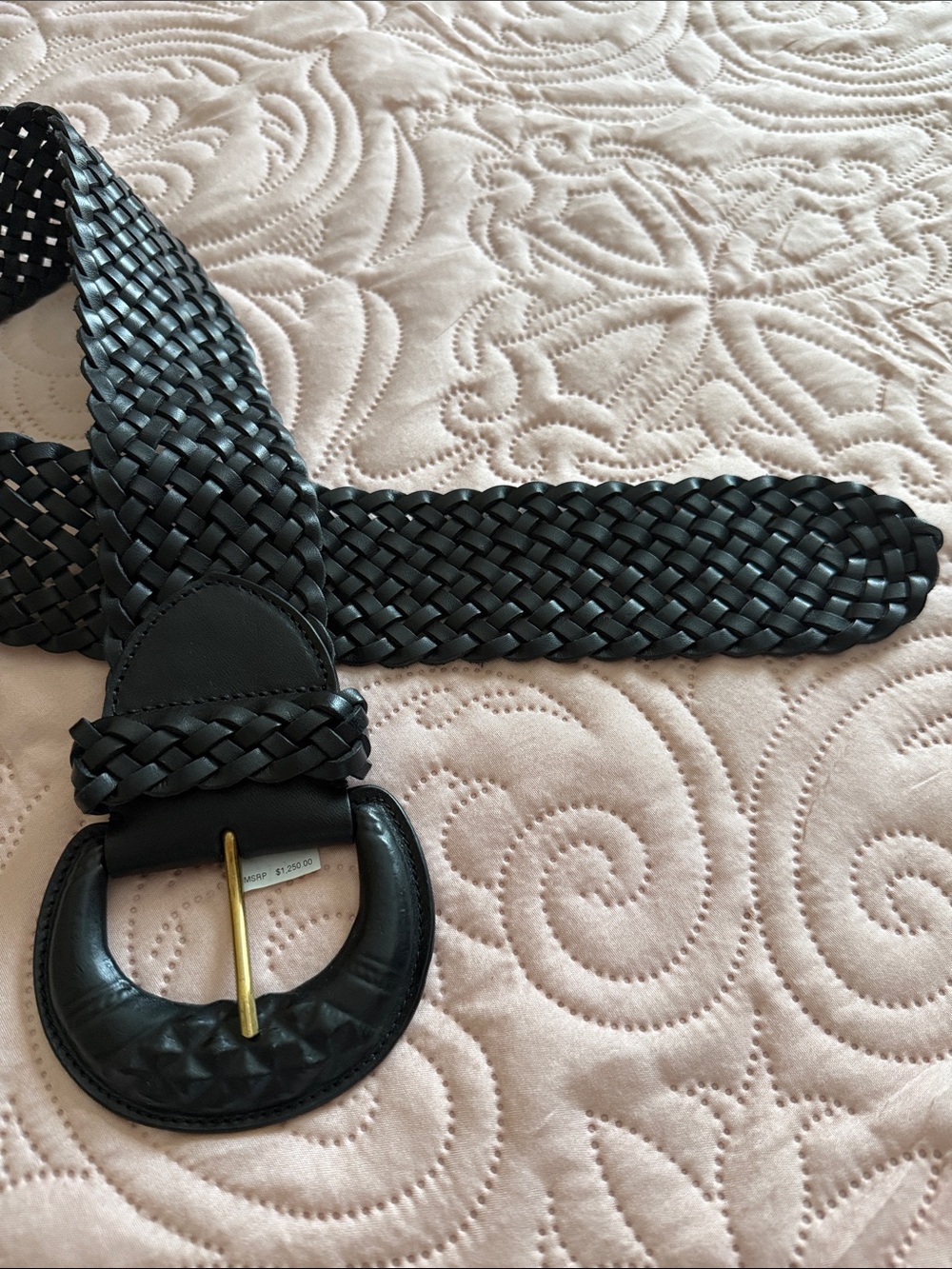 Ralph Lauren Black Woven Leather Belt with Brass-Tone Buckle (NEW WITHOUT TAG)